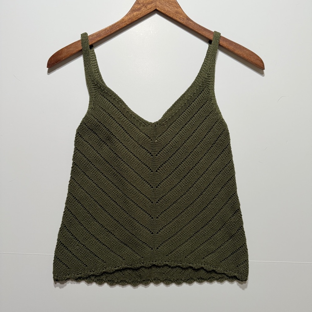 Becaal Women's V Neck Knit Green Tank Top, Size M/L
